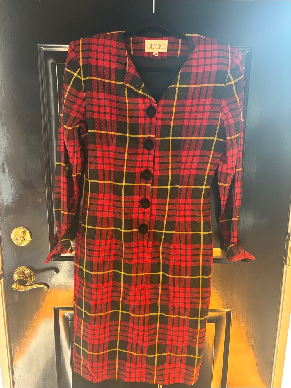 Red Plaid Midi Dress with Button Front